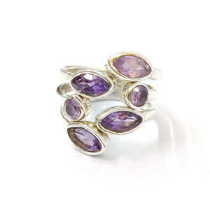 Multi-Marquise Cut Amethyst <b>925</b> <b>Silver</b> <b>Ring</b> (7.9 Grams) For Women Luxury Jewelry Engagement Anniversary Gift - Product Image 1