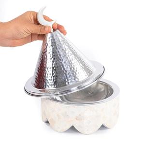Plat de service en aluminium et acier de haute qualité avec des dattes de pot de travail en nacre en bois et un pot de service de fruits secs - Product Image 2
