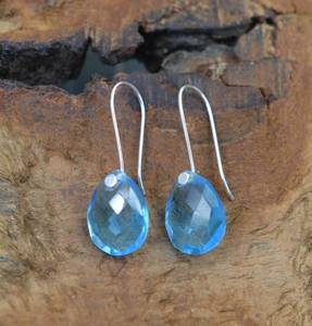 Blue Quartz 925 Sterling <b>Silver</b> <b>Drop</b> <b>Earrings</b> Pear Shape Faceted Gemstone Jewelry Gift for Her - Product Image 2