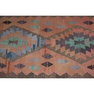 พรมวูลวินเทจแบบยาว ขนาด 2.7x11.1 ฟุต ลายคิลิมสีน้ำตาลแบบแพทช์เวิร์ค พร้อมแผ่นรองหลังทำจากยางพาราเป็นมิตรกับสิ่งแวดล้อม - Product Image 4