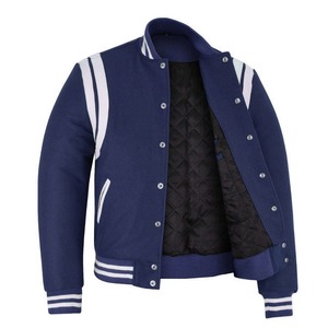 2025 OEM Classic Blue Fleece Varsity Letterman <b>Jacket</b> for <b>Men</b> Stand <b>White</b> Double Leather Strips Wholesale Price Winter <b>Jacket</b> - Product Image 3