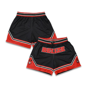 Short de basket-ball noir personnalisé avec logo brodé respirant maille tricotée taille élastique anti-rides caractéristique fermeture à glissière - Product Image 1