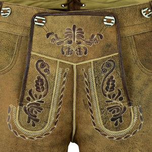 Lederhosen bavaroises pour hommes et femmes, pour l'Oktoberfest, courtes, avec motif brodé et décoration de logo boutonné - Product Image 1