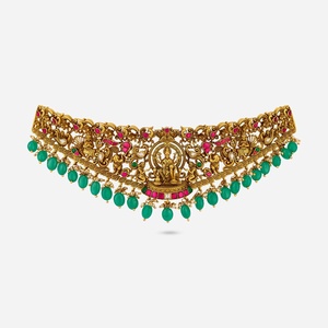 Vintage Gold-Plated <b>Silver</b> Temple Necklace with Pearl and Diamond Religious Ethnic Style for Wedding or Gift 188954 - Product Image 1