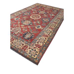 Aalam Hand Knotted <b>Wool</b> Rugs in Red & Orange Medallion Rectangle & Abstract Patterns for Home-Pae-5713 for Living Room Bedroom - Product Image 2
