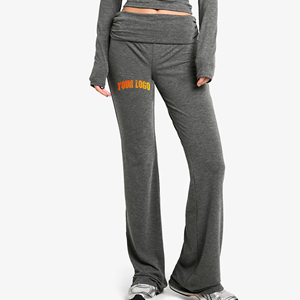 กางเกงวิ่งจ๊อกกิ้งสีดำลำลองกางเกงขาบานกว้างกางเกงวอร์มทรงหลวมแนวถักปักลายถักกางเกงวอร์มสำหรับผู้หญิง - Product Image 1