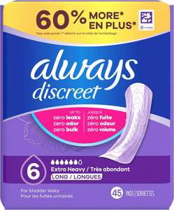 Coussinets d'incontinence pour adultes Always Discreet pour femmes, absorption extra forte, longue longueur, coussinets post-partum, 45 pièces - Product Image 5