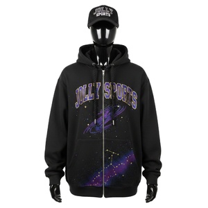 Women Full Zip <b>Hoodie</b> Fleece Fabric Black Purple Star <b>Galaxy</b> Print Durable DTG Custom Logo Comfortable Fit zipper basics hoodies - Product Image 1