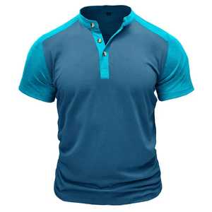 T-shirt en jersey élégant pour homme, en polyester, coton et élasthanne, col rond, boutonné, coupe décontractée, manches courtes, pour l'été, vêtements de mode - Product Image 5
