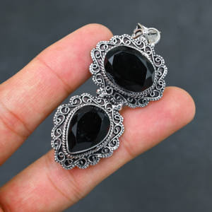 Black <b>Onyx</b> Pendant <b>Necklace</b> in 925 Sterling Silver Luxury Style - Product Image 5