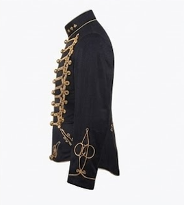 <b>Black</b> Steampunk Marching Band Double Breasted Real Fox Fur Windproof Breathable Wool <b>Men's</b> <b>Overcoat</b> Outerwear - Product Image 3