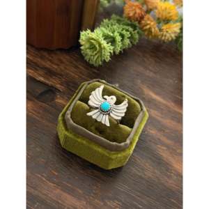 Kingman Turquoise & Platinum Thunderbird <b>Ring</b> with Bezel Setting <b>Statement</b> Shape Smooth Cut Everyday Wear by Delayne Reeves - Product Image 4