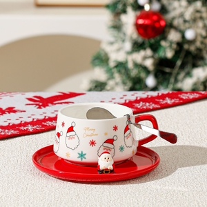 250 ml Creative Christmas Pattern Green <b>Red</b> White Durable Ceramic Coffee <b>Cup</b> and Saucer Set - Product Image 5