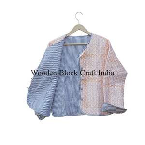 Veste matelassée confortable pour femmes, tricotée, imprimée, 100% coton biologique, boutonnière, fabrication artisanale indienne, design floral élégant vintage - Product Image 4