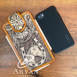 Nieuw Western Hand Bewerkt Lederen Telefoonhoesje Echt Lederen Paard Mobiele Telefoonhoesje Cowboy Zware Mobiele Telefoon Luxe <span class=keywords><strong>Holster</strong></span>