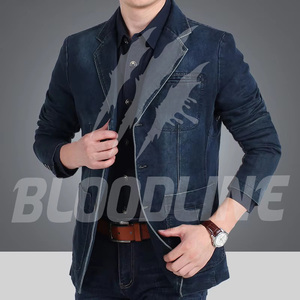 Blazer en jean pour homme BLOODLINE INTERNATIONAL, mélange coton/élasthanne, manches longues, col boutonné, lavé, couleur unie, hiver - Product Image 6