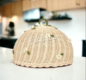 Beige Eco-Friendly Wicker Woven Rattan <b>Cake</b> <b>Cover</b> Net Multi-Functional Food Protection for Household Use - Product Image 2