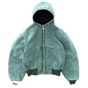 Streetwear personnalisé de haute qualité sweat à capuche à fermeture éclair polaire vierge vintage double couche lavage à l'acide soleil fané 3D - Product Image 3