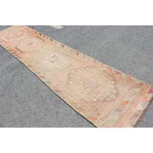 Tapis turc vintage grande surface 28 'X 128' Orange vert Style bohème laine matériel classique Rectangle Latex pour décor de chevet - Product Image 4