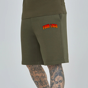 2025 recién llegado logotipo serigrafiado personalizado transpirable secado rápido Color sólido hasta la rodilla cintura elástica pantalones cortos para hombres - Product Image 1