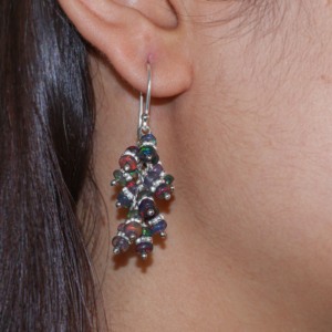 925 Sterling Silver <b>Black</b> <b>Opal</b> Cluster <b>Earring</b> for Women in Yellow Gold Filled Birthstone Jewelry for Her Anniversary Birthday - Product Image 2