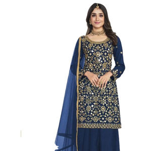 ผ้าจอร์เจียเทียมหนักพร้อมเสื้อปักลายลำดับหนา-ชุดซาร่าและ dupatta เย็บอย่างเต็มที่พร้อมที่จะสวมใส่ - Product Image 1