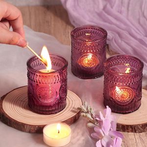 Traditional Purple Glass Candle Holder Glass <b>Jar</b> Scented Candle Gift Set of Sic Pieces for Home Decoration Indian Supplier - Product Image 2