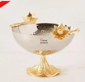 Cuenco de servicio de diseño de hojas de metal dorado y plateado de alto estándar para restaurante y bar de hotel - Product Image 2