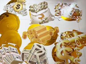 Oro dinero colgando remolinos decoraciones billete de <span class=keywords><strong>dólar</strong></span> <span class=keywords><strong>moneda</strong></span> símbolo techo remolinos arroyos decoración niño niñ<span class=keywords><strong>a</strong></span> cumpleaños fiesta suministros - Product Image 5