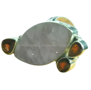 Classic 925 Sterling <b>Silver</b> <b>Wedding</b> Anniversary Engagement Unisex <b>Ring</b> Inlaid Druzy & Garnet Gemstone Bezel Setting Fashionable - Product Image 2