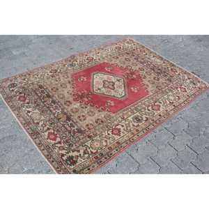 พรมวินเทจขนาด 4.3x6 ฟุต, พรม, พรมลายปะติดสีแดงทำจากขนสัตว์ - Product Image 3