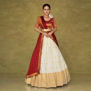 Banarasi Silk Lehenga Choli with <b>Gold</b> Woven <b>Skirt</b>, Contrast <b>Pleated</b> Drape Style, Rich Border Detailing, Wedding Ceremony Outfit - Product Image 3
