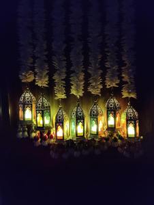 Soporte de tarro de vela de jazmín, fondo de escenario, decoración de Haldi Mehendi Sangeet, colgante de fondo, tarros de velas, decoración de boda - Product Image 3