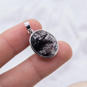 925จี้อัญมณีควอตซ์พลอยเทียมสีดำรูปไข่ธรรมชาติทำด้วยมือเครื่องประดับชุบทองสำหรับปาร์ตี้ - Product Image 3