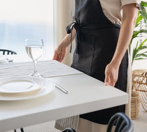 Delantal de babero de cobertura completa de estilo europeo suave de lino lavado blanco con kit de cocina de bolsillo para mujeres y hombres - Product Image 5