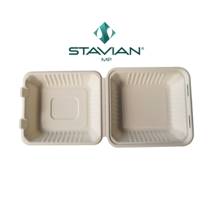 Vaisselle à clapet biodégradable 9x9 pouces bagasse taille multiple 1370ml couleur blanc brun vaisselle écologique - Product Image 5
