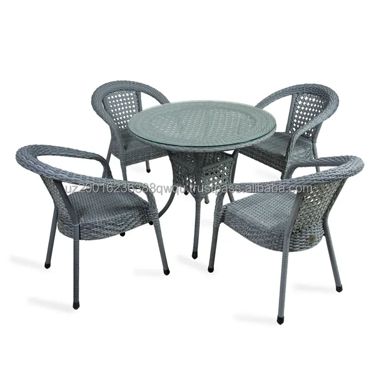 Wicker dining table and chairs set steel frame from manufacturer good quality low prices wicker furniture