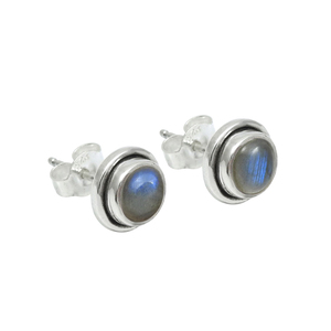 Dainty Gift for Her 925 <b>Sterling</b> <b>Silver</b> Natural Labradorite Gemstone Round Shape <b>Stud</b> Earrings Bohemian Handmade Jewelry India - Product Image 1