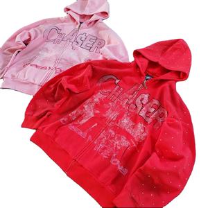 Sweat à capuche zippé personnalisé en polaire, écologique, respirant, coupe classique, pour homme, style streetwear, effet délavé vintage, imprimé vieilli - Product Image 1