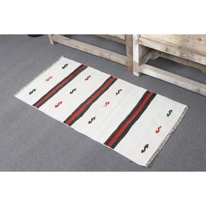 Petit <span class=keywords><strong>tapis</strong></span> turc vintage 1,6x3,2 pieds, <span class=keywords><strong>tapis</strong></span> en laine <span class=keywords><strong>blanc</strong></span> et <span class=keywords><strong>noir</strong></span> à <span class=keywords><strong>pois</strong></span> - Product Image 4