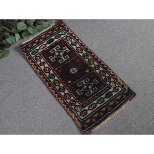 1.3x2.5 ft Vintage Rug, <b>Red</b> Bordered Turkish <b>Wool</b> Rug - Product Image 1