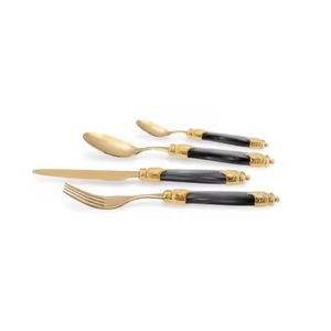 Services de couverts avec manches en résine verte, couverts plaqués or, ensemble cuillère-fourchette pour ustensiles de cuisine - Product Image 1