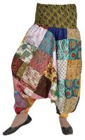 Sari en soie Patchwork Ali baba plage grande taille sarouel Yoga pantalon Afghani pantalon Capri peintures amples danse du ventre sarouel femmes