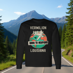Camiseta de manga larga para amantes de los viajes, Vermilion Parish Louisiana Born To Explore - Product Image 3