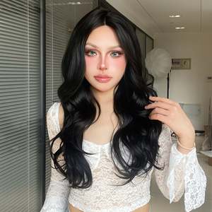Ciera H-DWY Transparent Lace Front Long Wavy <b>Brown</b> Glueless Synthetic <b>Wig</b> Middle Part - Product Image 2