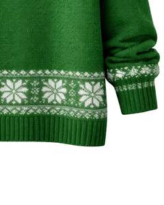 Custom Christmas Green Jacquard Knit Sweater Snowflake Pattern Crew Neck Long Sleeve Winter Pullover For Women Custom Wholesale - Product Image 6