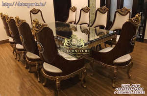 Juego de mesa de comedor de madera de teca con acabado plateado tallado pesado victoriano diseño moderno tamaño personalizable comedor de lujo - Product Image 6