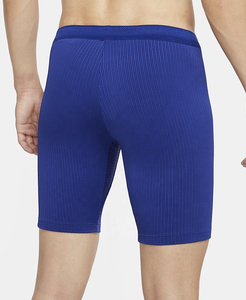 Shorts de compression côtelés bleus pour hommes, taille mi-haute, séchage rapide, sportifs, en tricot, élasthanne, nylon, taille élastique - Product Image 2