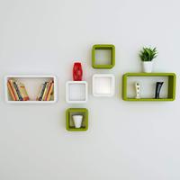 IBS Set Pot Bunga Menggantung 6 Buah Berkualitas Tinggi Buatan Tangan Modern, Warna Hijau Putih, Bahan MDF Kubus Multifungsi untuk Dinding Ruang Tamu
