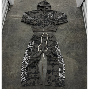 Conjunto Deportivo de Alta Calidad con Estampado Completo, Lavado Ácido, Estilo Desgastado, Sudadera con Capucha y Pantalones de Cintura Doble, Sin Reseñas Todavía - Product Image 5